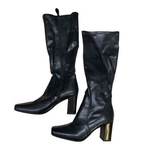 Franco Sarto Tall Boot Black L-Zula Block Heel Size 9 Classic